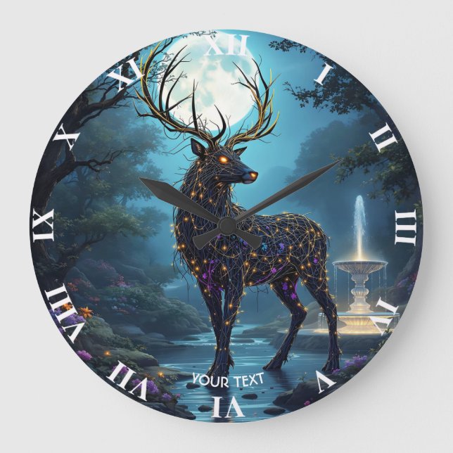 Fantasy Cute Moon Deer Night Große Wanduhr (Vorderseite)