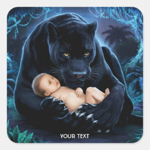 Fantasy Cute Panther Baby Night Quadratischer Aufkleber