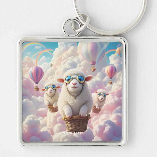 Fantasy Cute Pastel Family Sheep Schlüsselanhänger (Vorne)