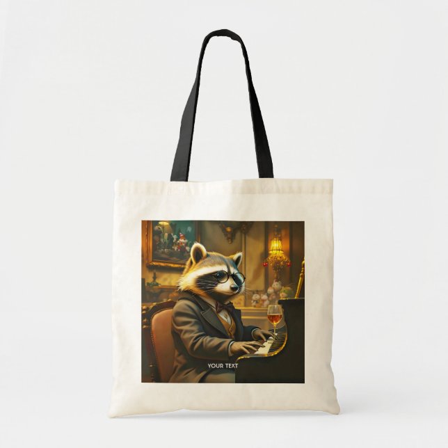Fantasy Cute Piano Racoon Playing Tragetasche (Vorne)