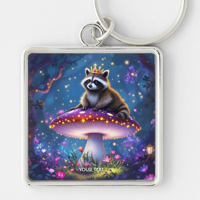 Fantasy Cute Racoon Mushroom Crown Schlüsselanhänger (Vorne)