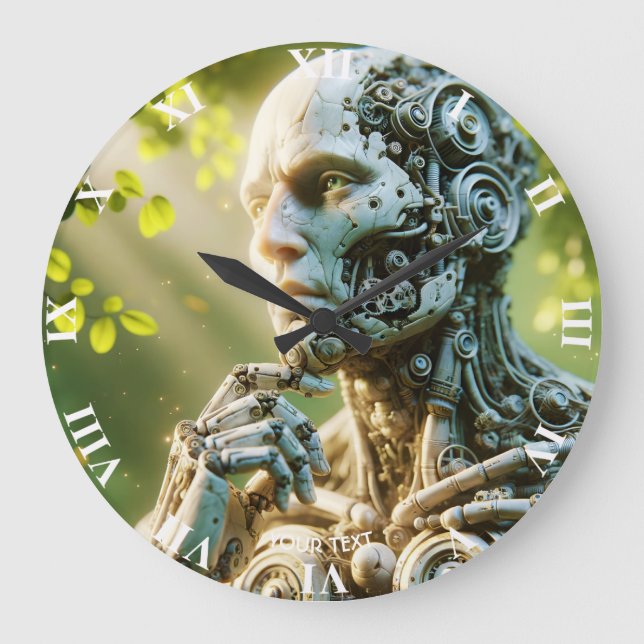 Fantasy Cute Robot Face Sculpture Große Wanduhr (Vorderseite)