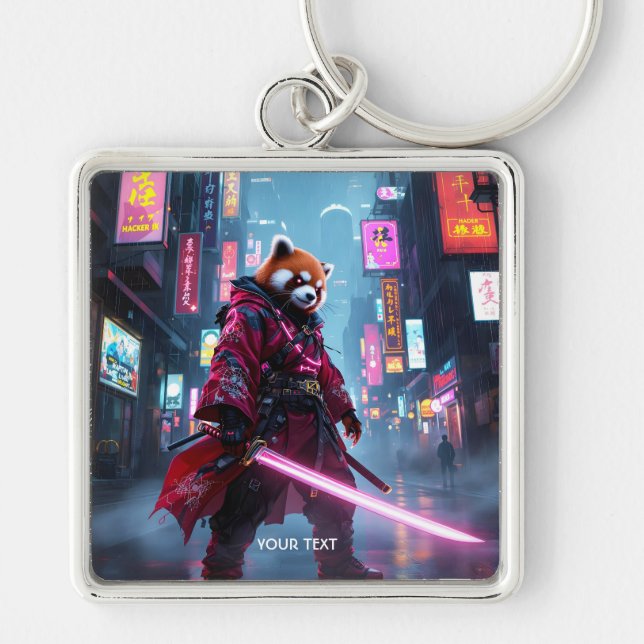 Fantasy Cute Samurai Red Panda Schlüsselanhänger (Vorne)