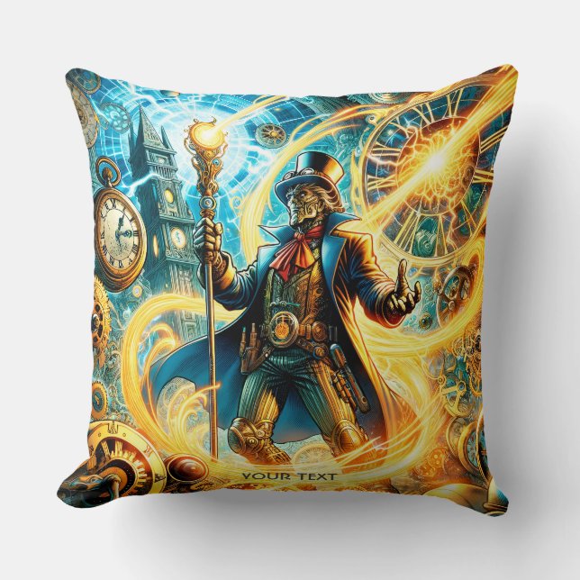 Fantasy Cute Steampunk Time Wizard Kissen (Vorderseite)