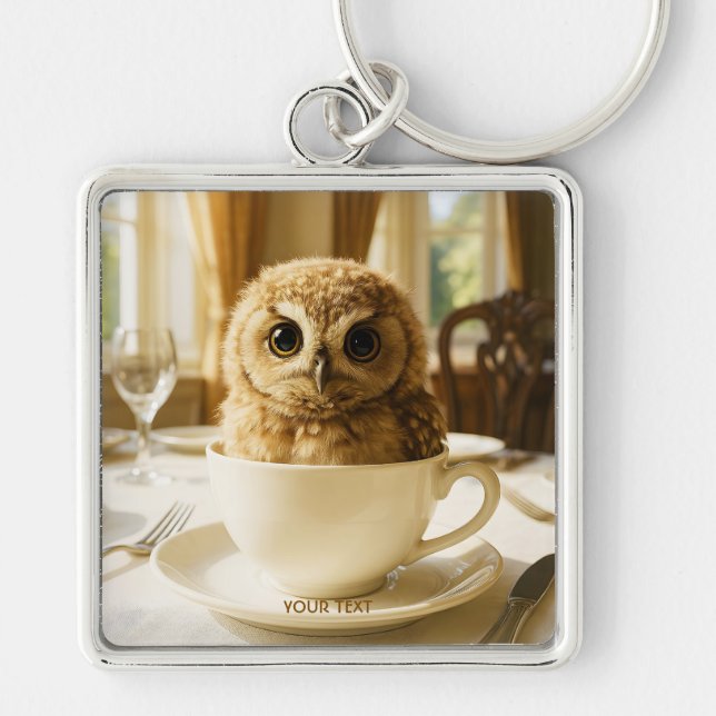 Fantasy Cute Tea Owl Baby Schlüsselanhänger (Vorne)