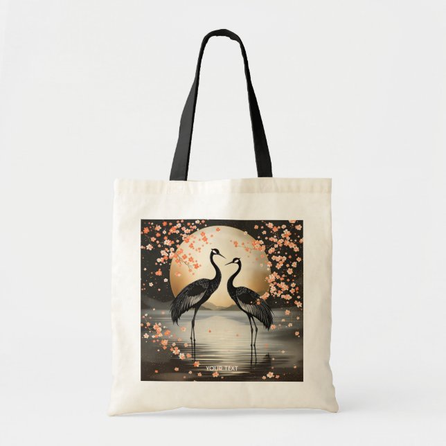 Fantasy Cute Two Black Cranes Tragetasche (Vorne)