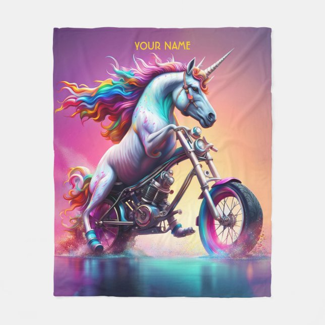 Fantasy Cute Unicorn Riding Bike Fleecedecke (Vorderseite)