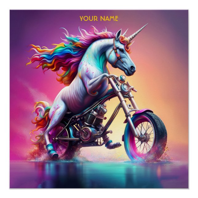 Fantasy Cute Unicorn Riding Bike Poster (Vorderseite)