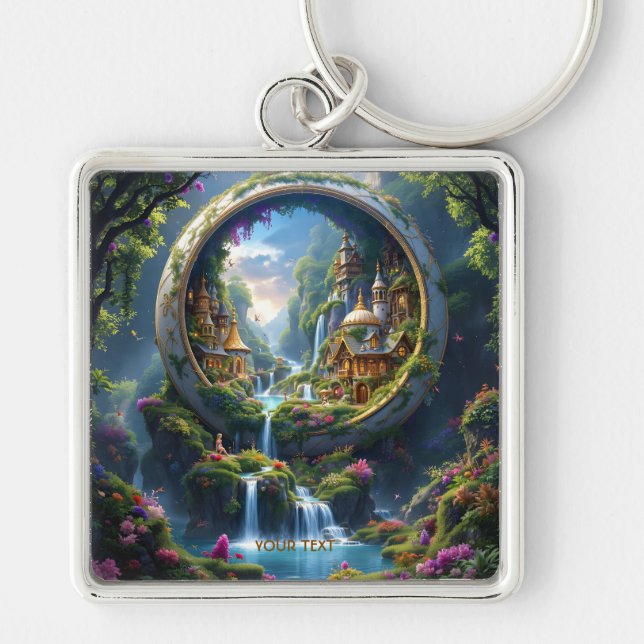 Fantasy Cute Village Tiny City  . Perfect As A Bir Schlüsselanhänger (Vorne)