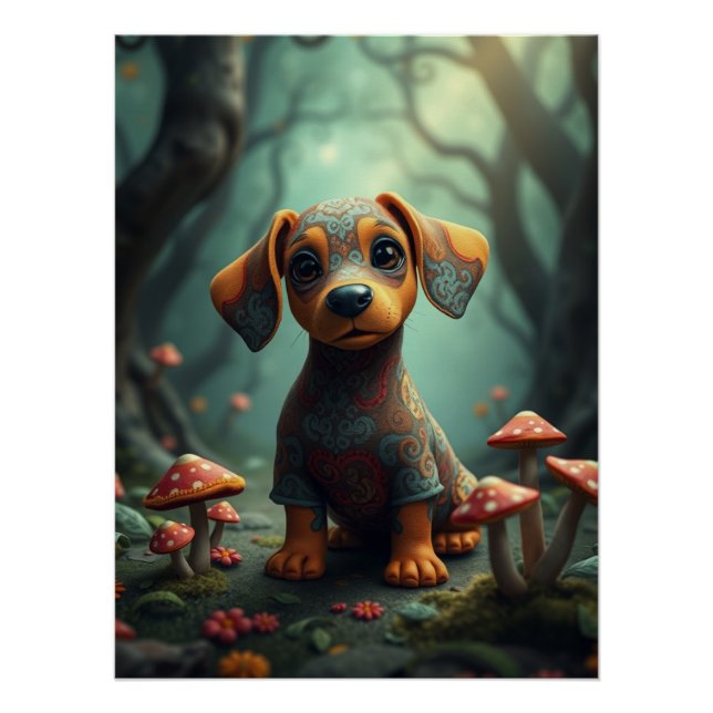 Fantasy Dackel Welpe Art Poster (Vorderseite)
