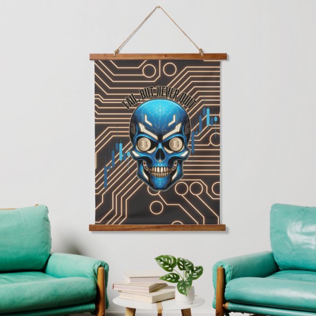 Fantasy-Design | Krypto Btc | Motivation | Blau Wandteppich Mit Holzrahmen (Wohnzimmer)