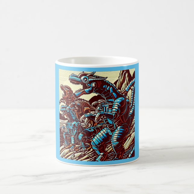 Fantasy Dinosaur Roboter Anime - Holzschnitt 3 Kaffeetasse (Mittel)