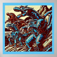 Fantasy Dinosaur Roboter Anime - Holzschnitt 3