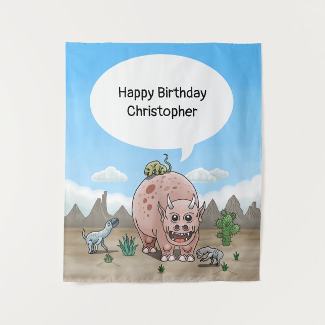 Fantasy Dinosaurier Geburtstag Wandteppich (Vorderseite)