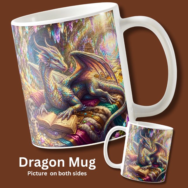 Fantasy-Drache mit Buch und Kaffee in ihrem Verste Kaffeetasse (Von Creator hochgeladen)