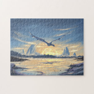 Fantasy-Drache über dem Meer Puzzle