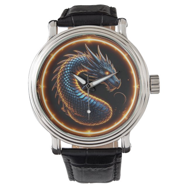✨ Fantasy-Drachen-Wappen-Ringrahmen-Emblem ✨ Armbanduhr (Vorderseite)