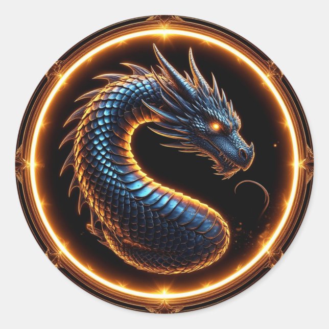 ✨ Fantasy-Drachen-Wappen-Ringrahmen-Emblem ✨ Runder Aufkleber (Vorderseite)