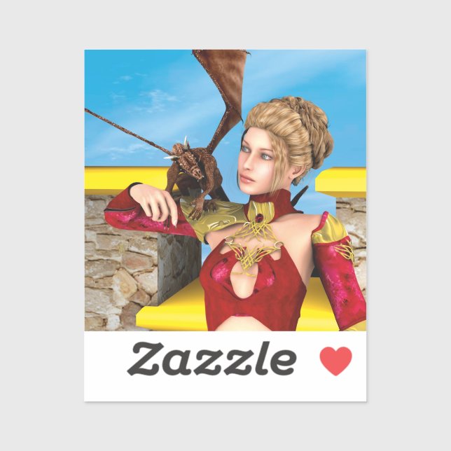 Fantasy-Drachenprinzessin Digitale Kunst Aufkleber (Blatt)