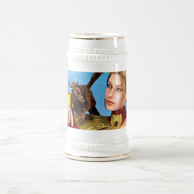 Fantasy-Drachenprinzessin Digitale Kunst Bierglas (Mittel)