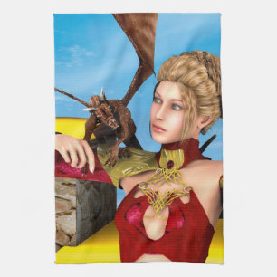 Fantasy-Drachenprinzessin Digitale Kunst Küchentuch