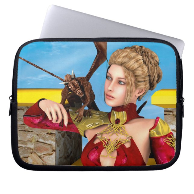 Fantasy-Drachenprinzessin Digitale Kunst Laptopschutzhülle (Vorderseite)