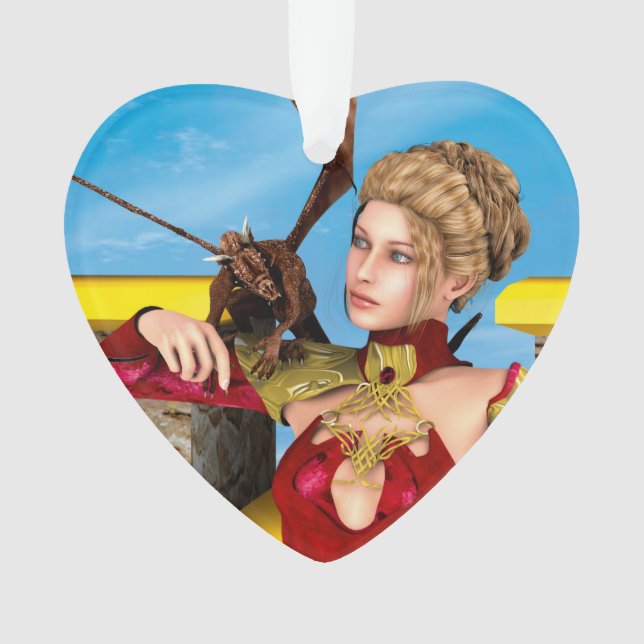 Fantasy-Drachenprinzessin Digitale Kunst Ornament (Vorderseite)