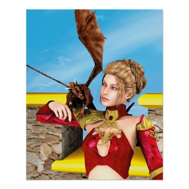 Fantasy-Drachenprinzessin Digitale Kunst Poster (Vorderseite)