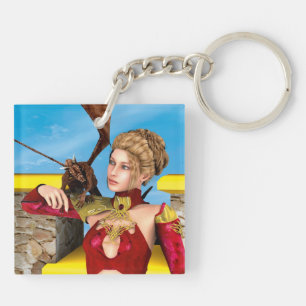 Fantasy-Drachenprinzessin Digitale Kunst Schlüsselanhänger