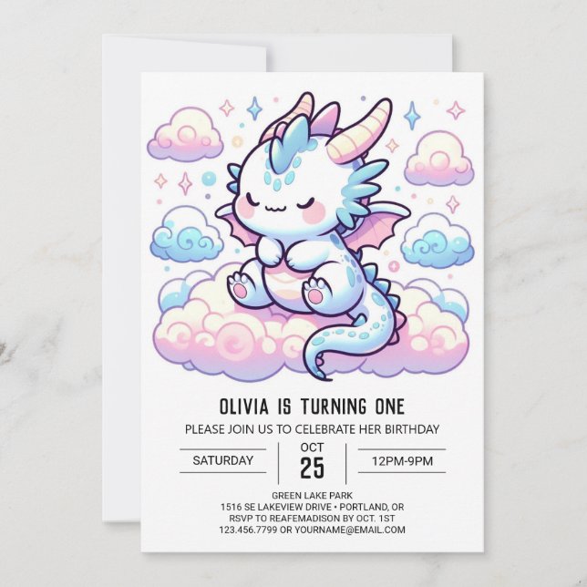 Fantasy Dragon 1. Geburtstag Einladung (Vorderseite)