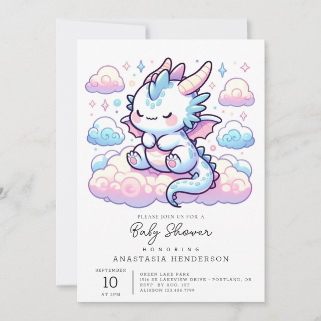 Fantasy Dragon Baby Dusche Einladung (Vorderseite)