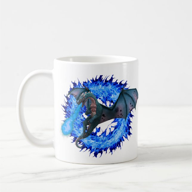 Fantasy Dragon Blue Flaming Fire Kaffeetasse (Links)
