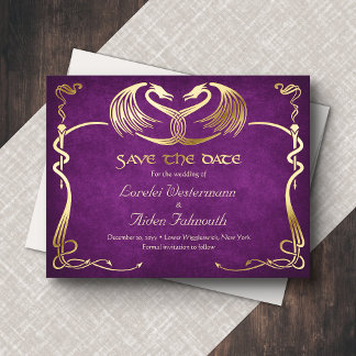 Fantasy Dragon Burgundy Wedding Save the Date Card Folien Feiertagspostkarte