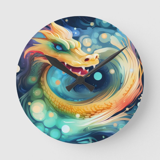 Fantasy Dragon Dream Tier 1 Runde Wanduhr (Vorderseite)