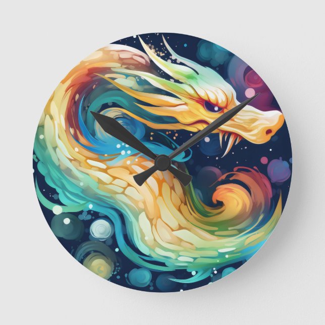 Fantasy Dragon Dream Tier 2 Runde Wanduhr (Vorderseite)