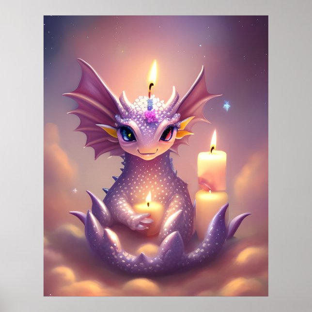 Fantasy Dragon mit Birthday Candles Poster (Vorne)