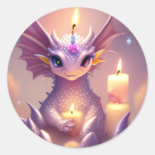 Fantasy Dragon mit Birthday Candles Runder Aufkleber