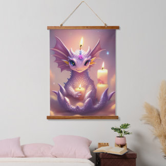 Fantasy Dragon mit Birthday Candles Wandteppich Mit Holzrahmen
