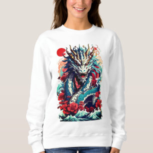 Fantasy Dragon und Rote Rosen Sweatshirt