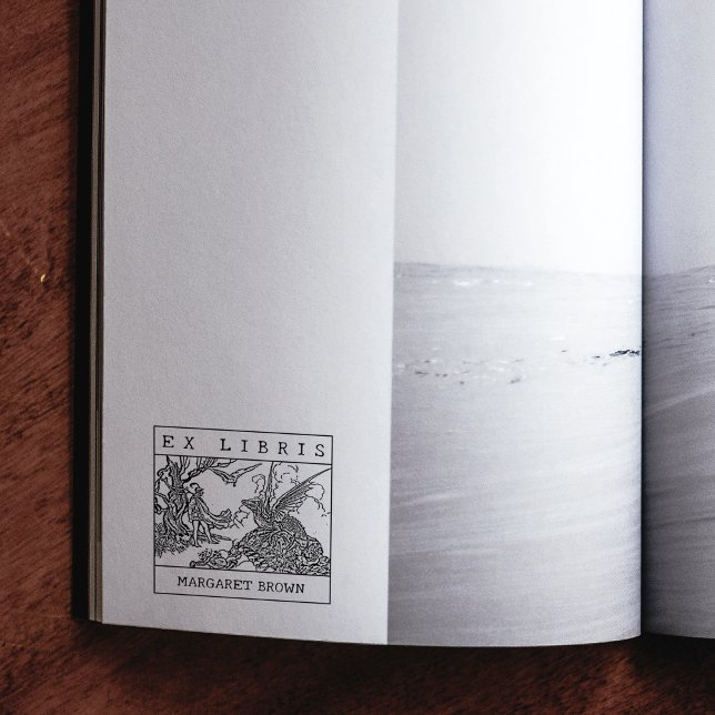 Fantasy Dragon, Vintages Custom Ex Libris Buch Gummistempel (Von Creator hochgeladen)