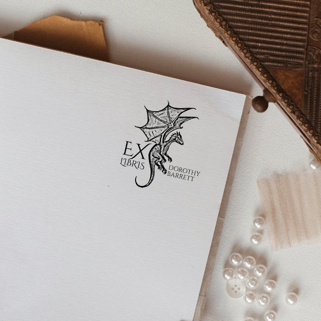 Fantasy Dragon, Vintages Custom Ex Libris Buch Gummistempel (Von Creator hochgeladen)