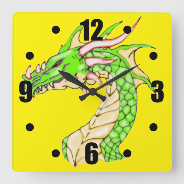 Fantasy Dragon Wall Clock Quadratische Wanduhr (Vorderseite)