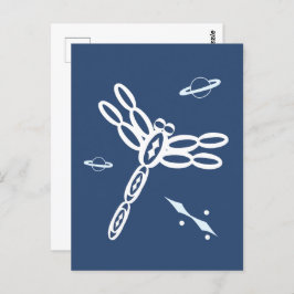 Fantasy Dragonfly and OuterSpace Rift, blau, weiß Postkarte