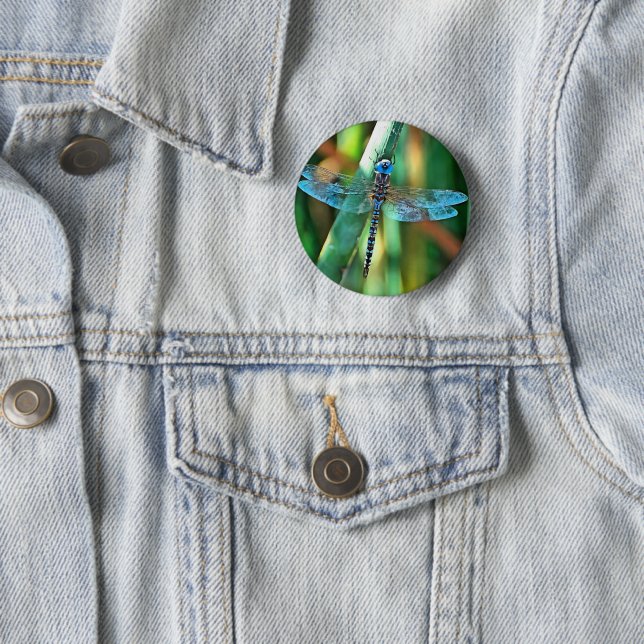Fantasy Dragonfly in Türkis und Schwarz Button (Beispiel)