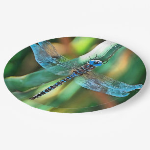 Fantasy Dragonfly in Türkis und Schwarz Pappteller