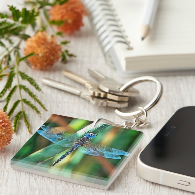 Fantasy Dragonfly in Türkis und Schwarz Schlüsselanhänger (Vorderseite rechts)