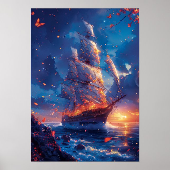 Fantasy Dragonfly Ship Poster (Vorne)