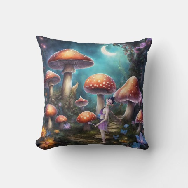 Fantasy Dream World Faiy and Mushrooms Kissen (Vorderseite)