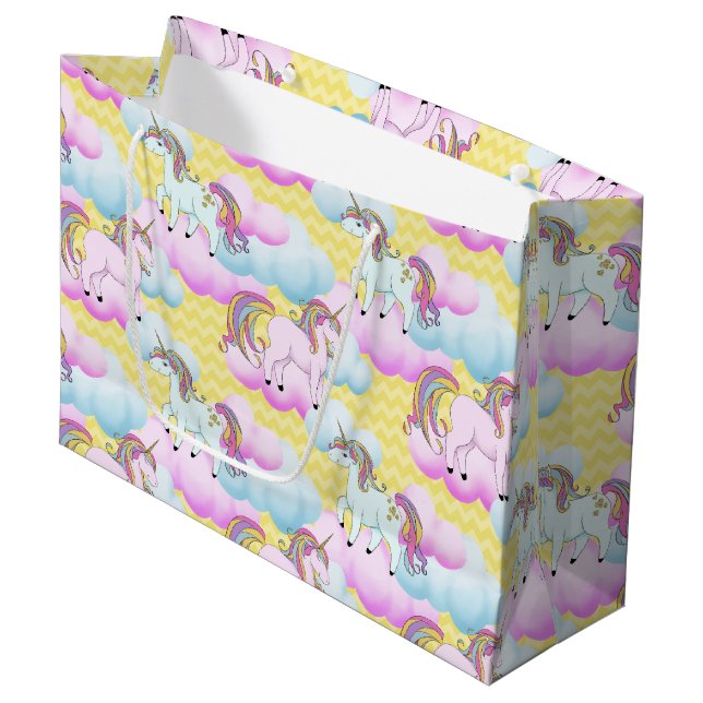 Fantasy Einhorn Girls Muster Party Tasche Große Geschenktüte (Vorderseite Schrägansicht)
