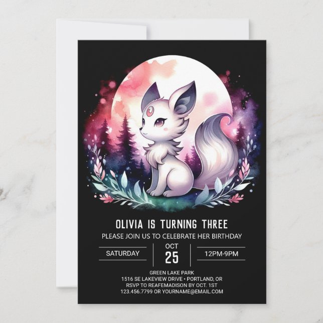 Fantasy Elegant Wolf Birthday Einladung (Vorderseite)